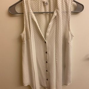 J crew sleeveless tie neck work shirt with polka dot pattern